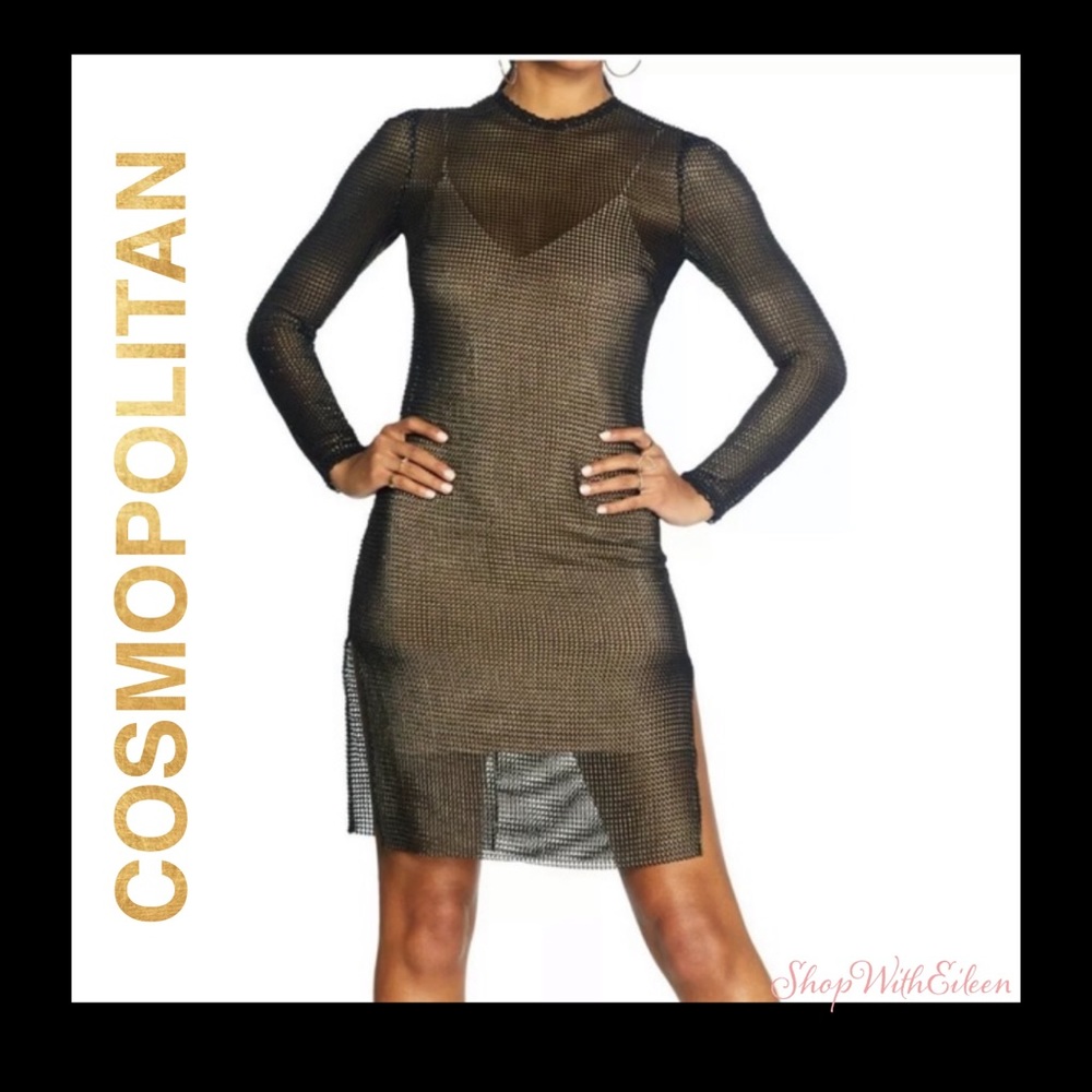 Cosmopolitan Dress the Population Mesh Black Gold Dress Holiday Las Vegas